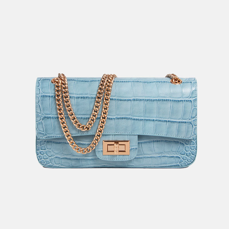 Women’s Crocodile Genuine Leather Lock Crossbody Chain Bag image 6