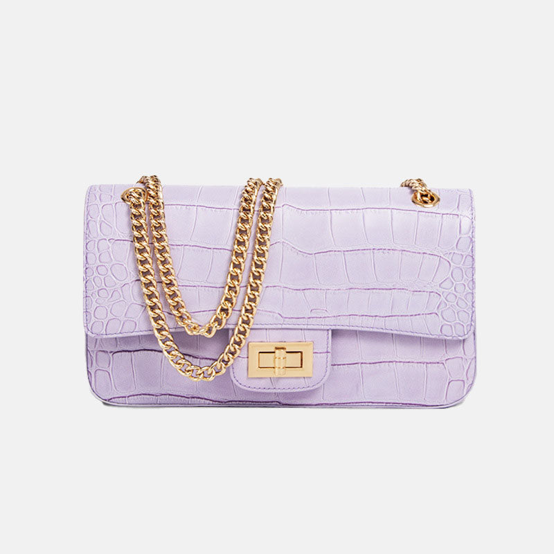 Women’s Crocodile Genuine Leather Lock Crossbody Chain Bag image 8