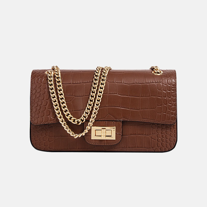 Women’s Crocodile Genuine Leather Lock Crossbody Chain Bag image 10