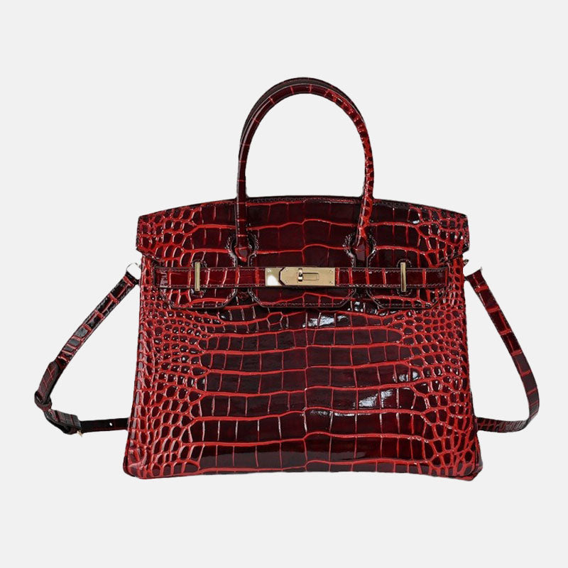 Women’s Crocodile Genuine Leather Minimalist Lock Top Handle Bag image