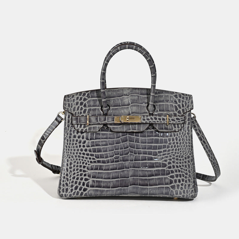 Women’s Crocodile Genuine Leather Minimalist Lock Top Handle Bag image 7