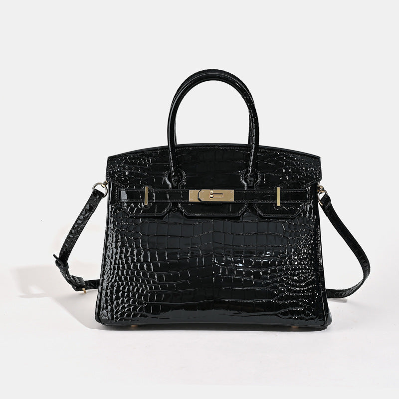 Women’s Crocodile Genuine Leather Minimalist Lock Top Handle Bag image 8
