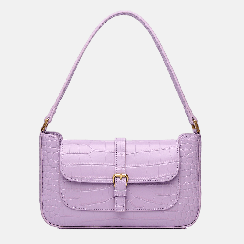 Women’s Crocodile Leather Lock Shoulder Baguette Bag image 2