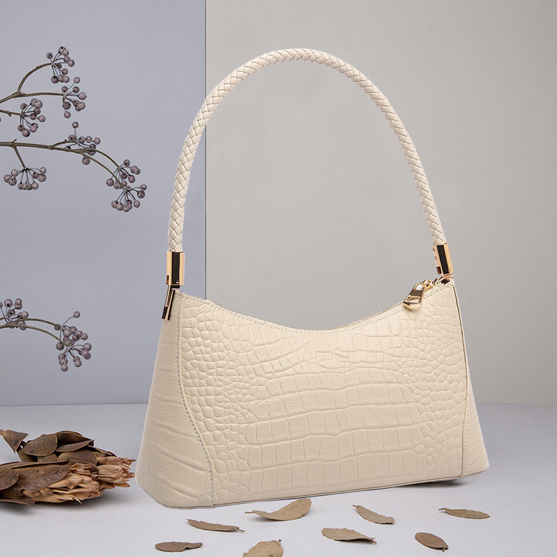 Women’s Crocodile Print Genuine Leather Zipper Baguette Bag image 5