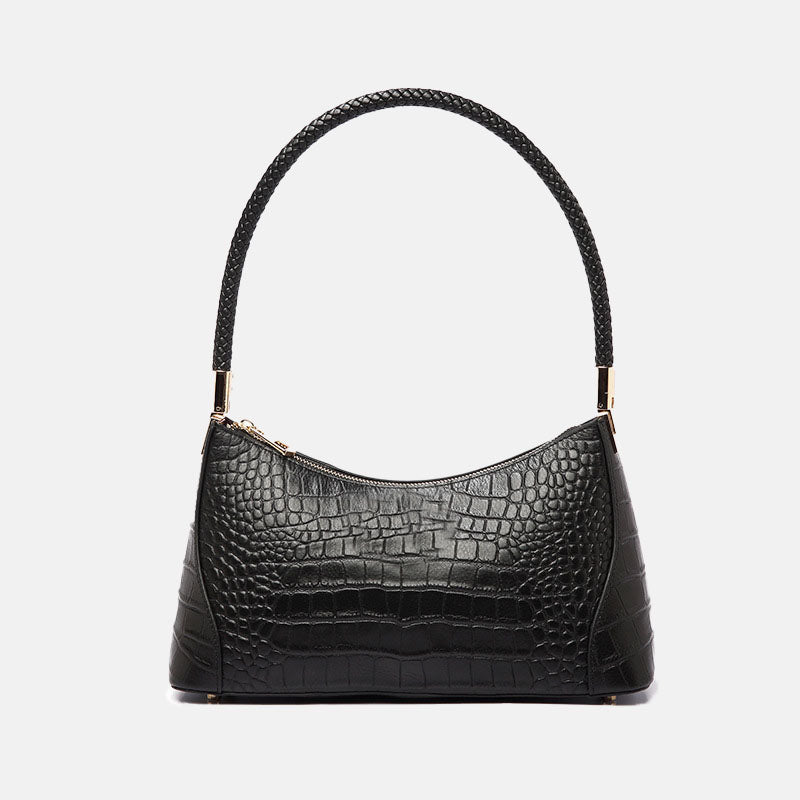 Women’s Crocodile Print Genuine Leather Zipper Baguette Bag image