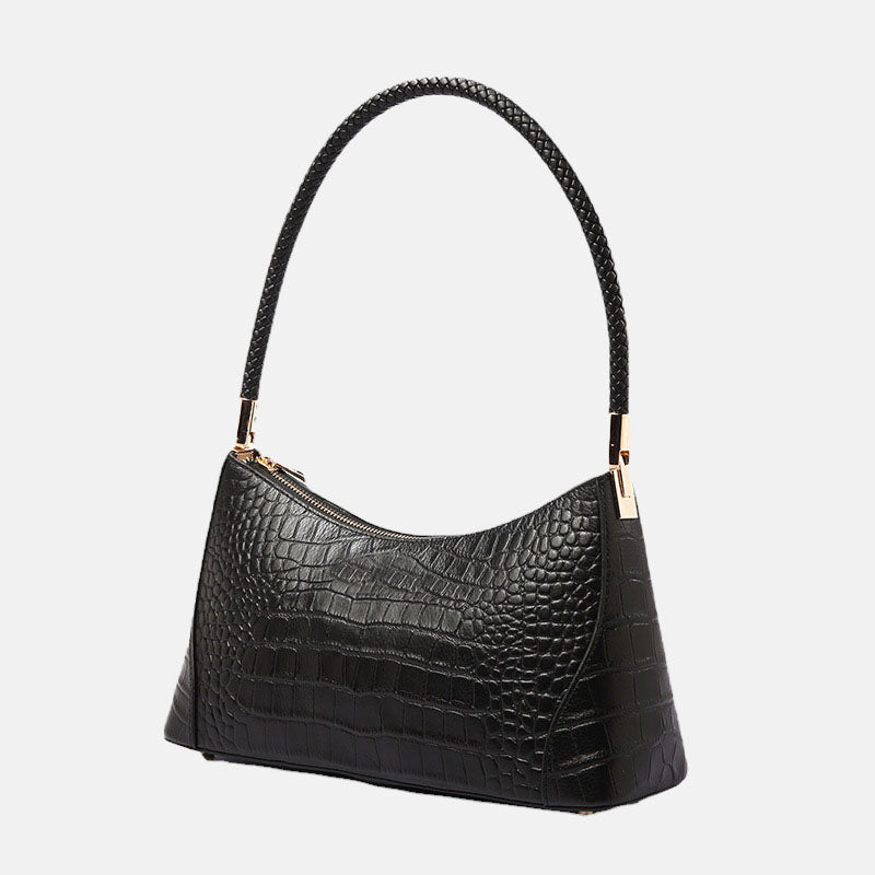 Women’s Crocodile Print Genuine Leather Zipper Baguette Bag image 2