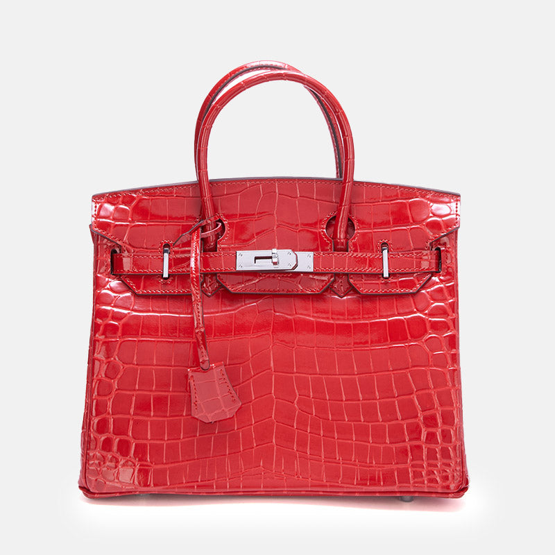 Women’s Crocodile Split Leather Top Handle Bag In Silver Lock image 11