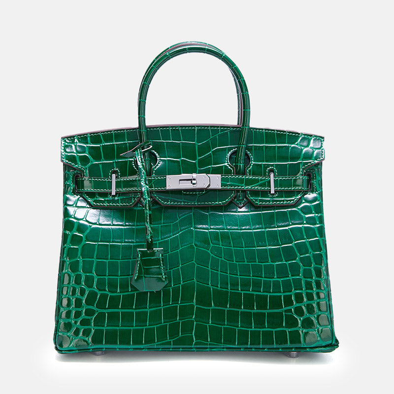 Women’s Crocodile Split Leather Top Handle Bag In Silver Lock image 12
