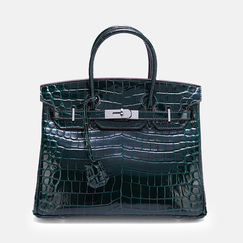 Women’s Crocodile Split Leather Top Handle Bag In Silver Lock image 14