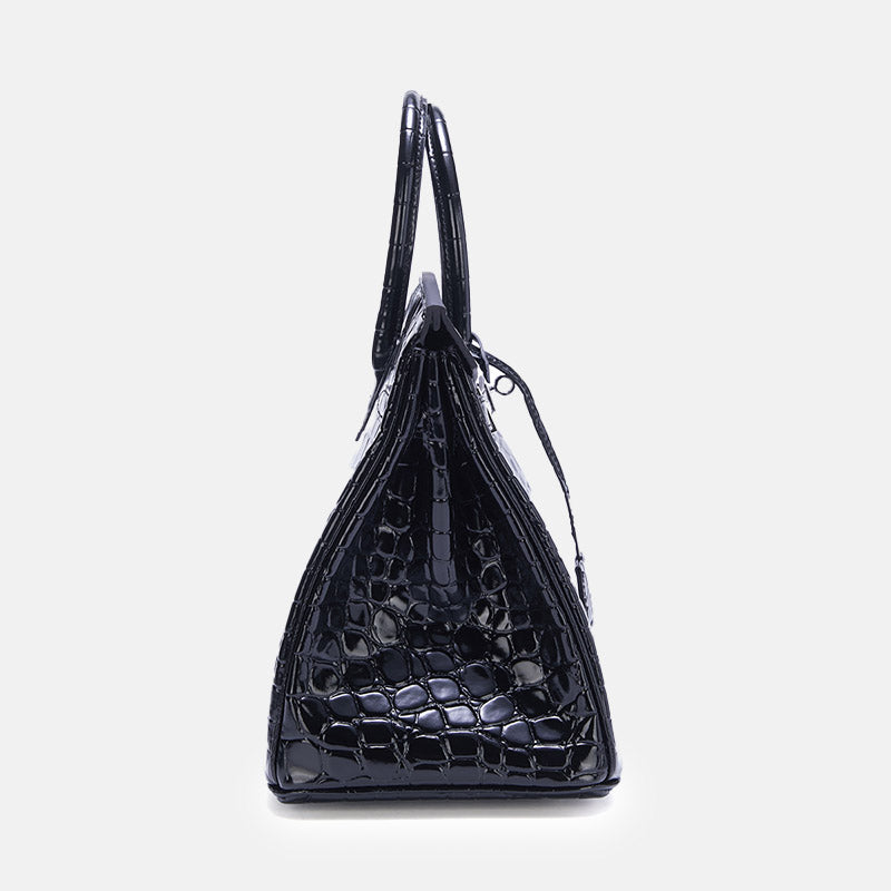 Women’s Crocodile Split Leather Top Handle Bag In Silver Lock image 3