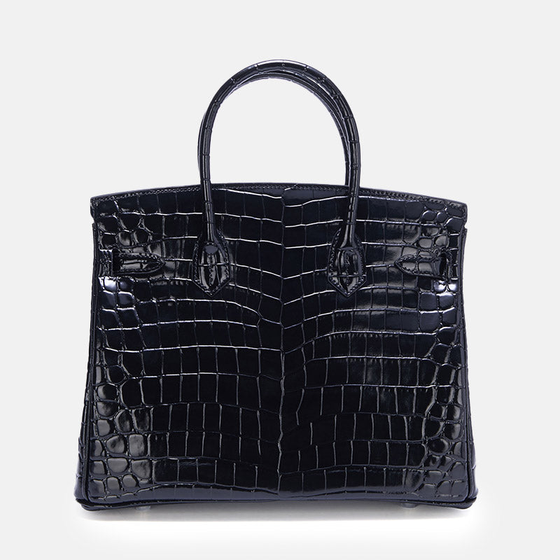 Women’s Crocodile Split Leather Top Handle Bag In Silver Lock image 4