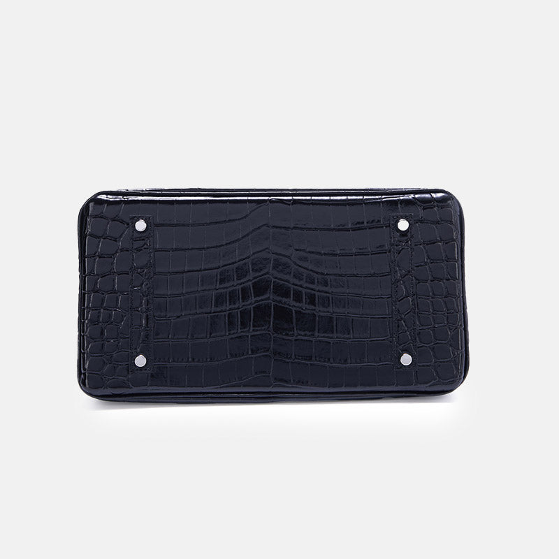 Women’s Crocodile Split Leather Top Handle Bag In Silver Lock image 5