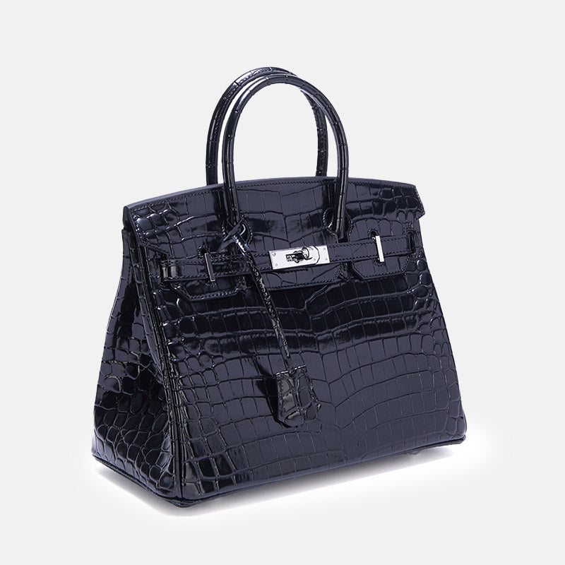 Women’s Crocodile Split Leather Top Handle Bag In Silver Lock image 2