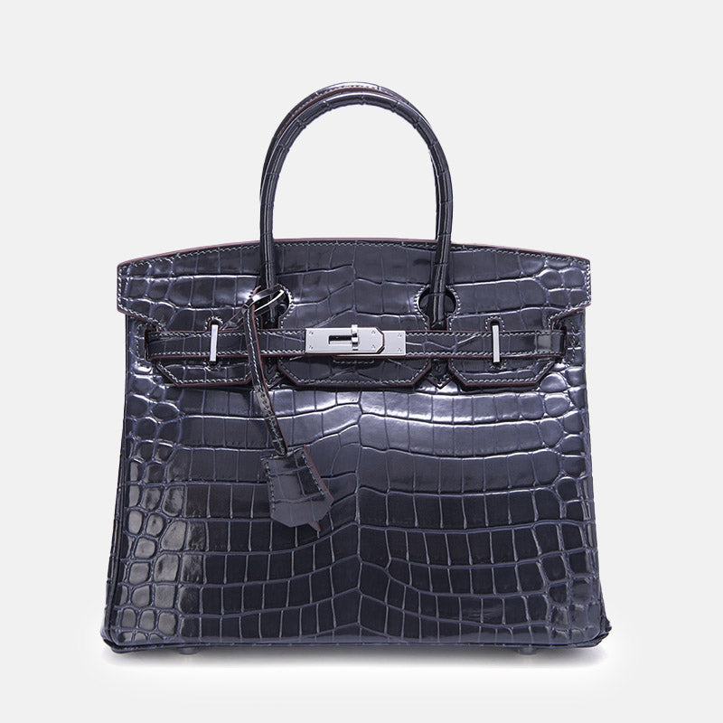 Women’s Crocodile Split Leather Top Handle Bag In Silver Lock image 6