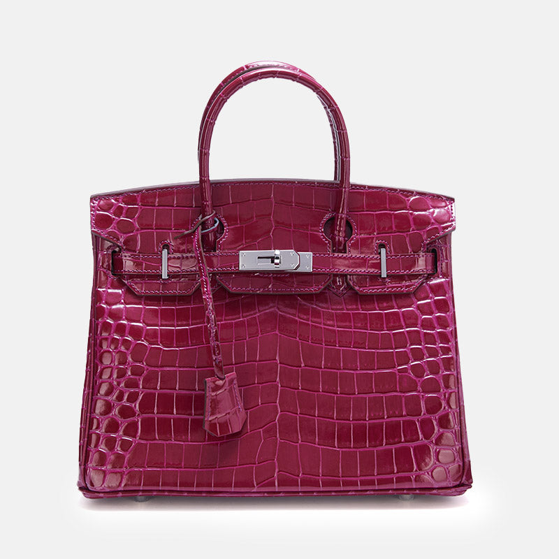 Women’s Crocodile Split Leather Top Handle Bag In Silver Lock image 7