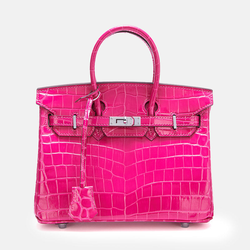 Women’s Crocodile Split Leather Top Handle Bag In Silver Lock image 8