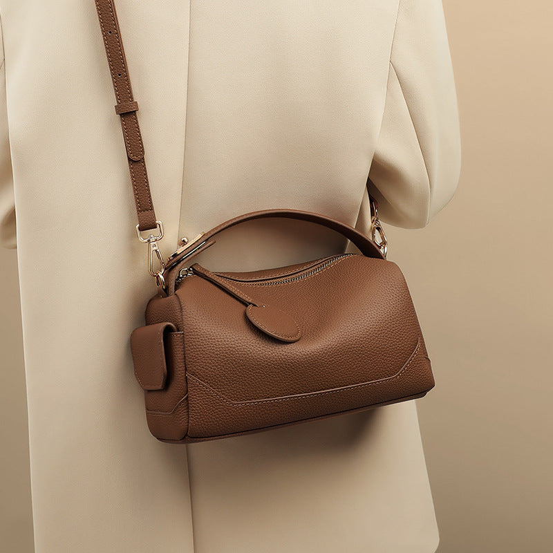 Women’s Deep Brown Leather Pillow Shaped Crossbody Shoulder Handbag image 5