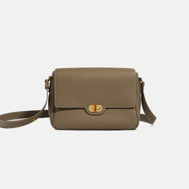 Women’s Elephant Gray Minimalist Top-Grain Leather Crossbody Baguette Bag In Gold Hardware image
