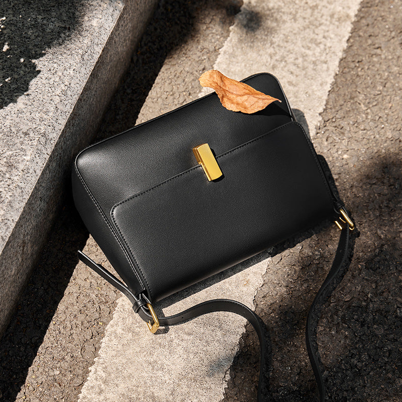Women’s Flap Lock Buckle Crossbody Shoulder Baguette Bag In Genuine Leather image 4