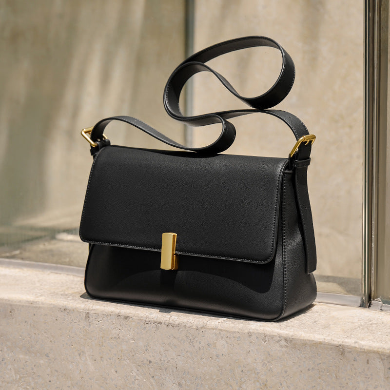 Women’s Flap Lock Buckle Crossbody Shoulder Baguette Bag In Genuine Leather image 2
