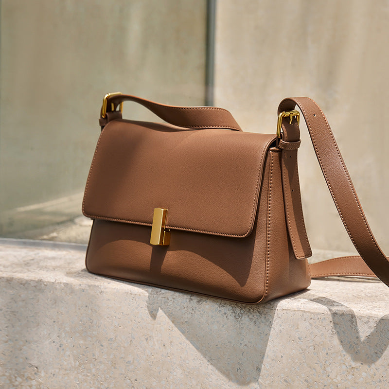 Women’s Flap Lock Buckle Crossbody Shoulder Baguette Bag In Genuine Leather image 7