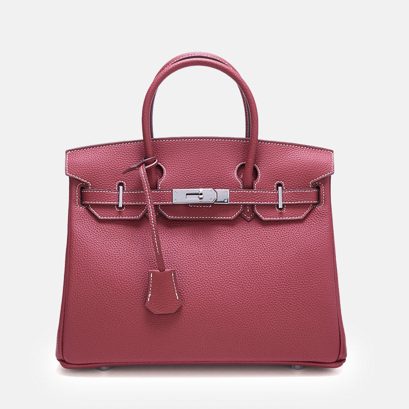Women’s Full-Grain Leather Top Handle Bag In Silver Lock Closure image 10