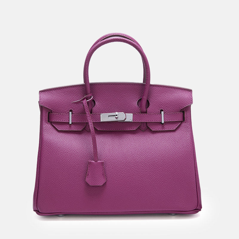 Women’s Full-Grain Leather Top Handle Bag In Silver Lock Closure image 11