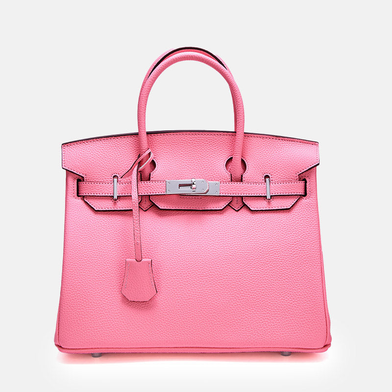 Women’s Full-Grain Leather Top Handle Bag In Silver Lock Closure image 12