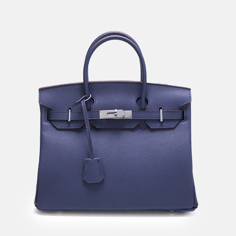 Women’s Full-Grain Leather Top Handle Bag In Silver Lock Closure image 13