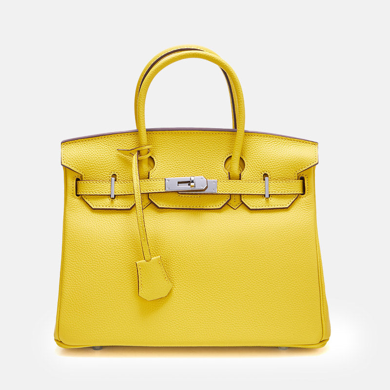 Women’s Full-Grain Leather Top Handle Bag In Silver Lock Closure image 15