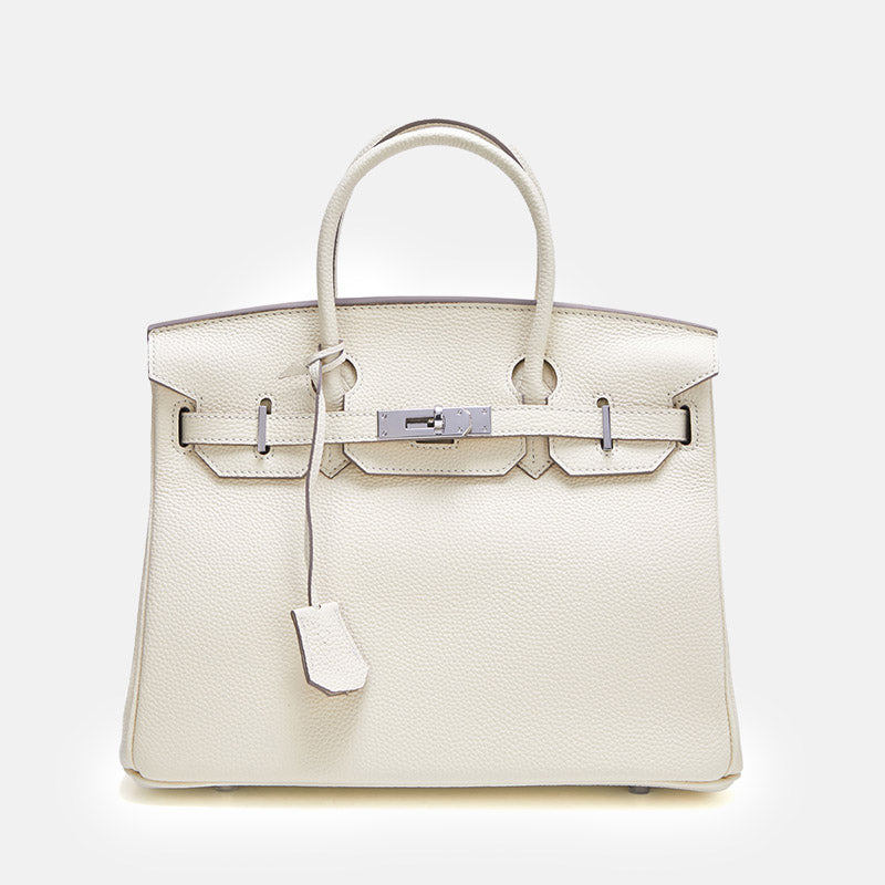 Women’s Full-Grain Leather Top Handle Bag In Silver Lock Closure image 16