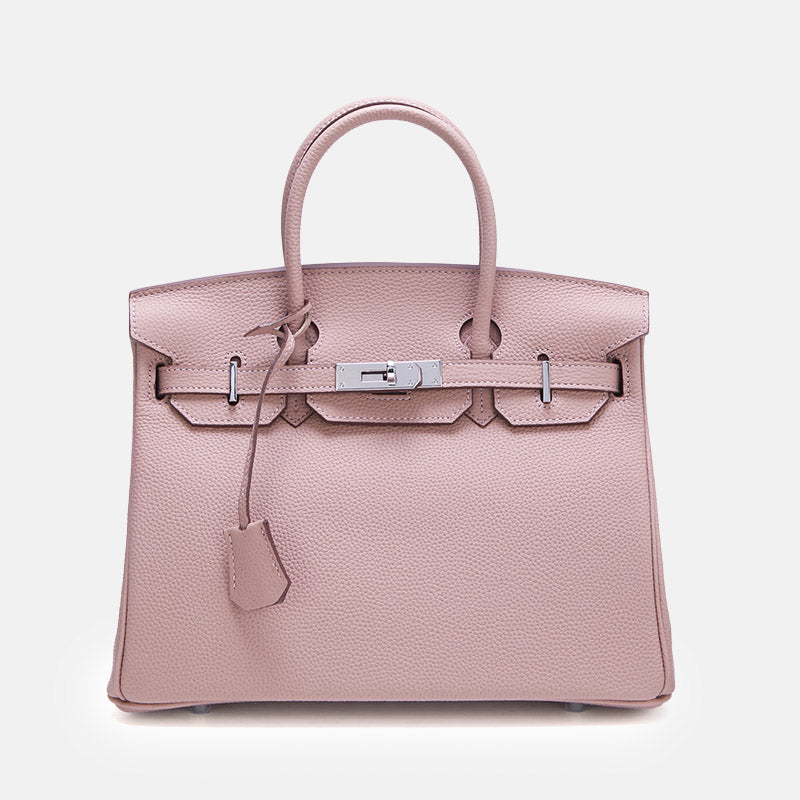 Women’s Full-Grain Leather Top Handle Bag In Silver Lock Closure image 17