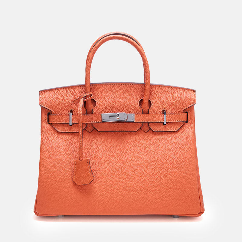 Women’s Full-Grain Leather Top Handle Bag In Silver Lock Closure image 18