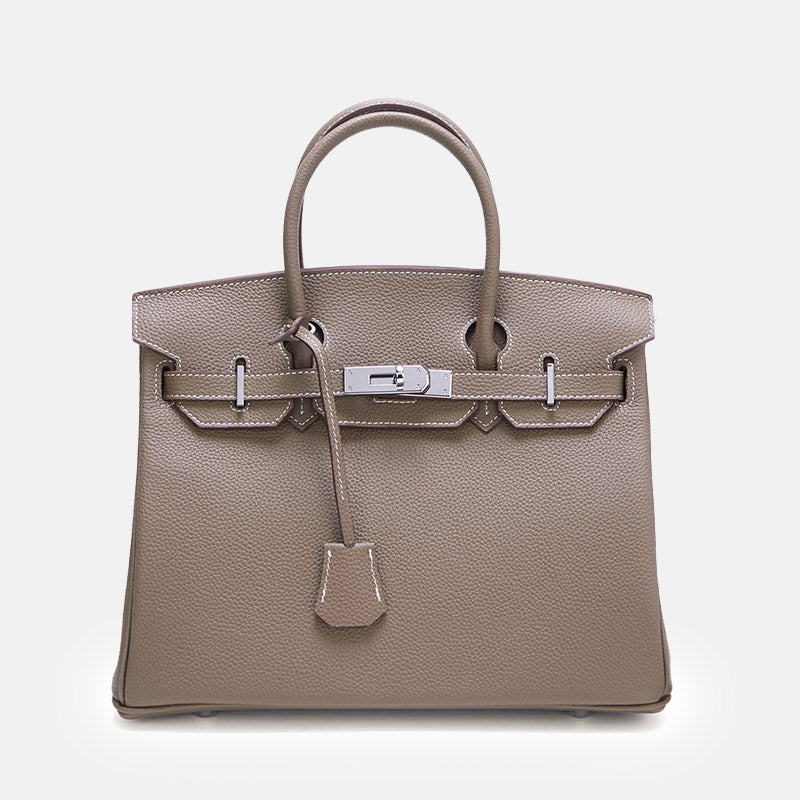 Women’s Full-Grain Leather Top Handle Bag In Silver Lock Closure image 20