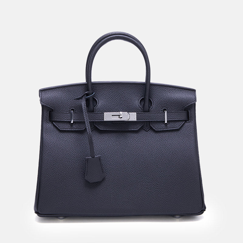 Women’s Full-Grain Leather Top Handle Bag In Silver Lock Closure image 21