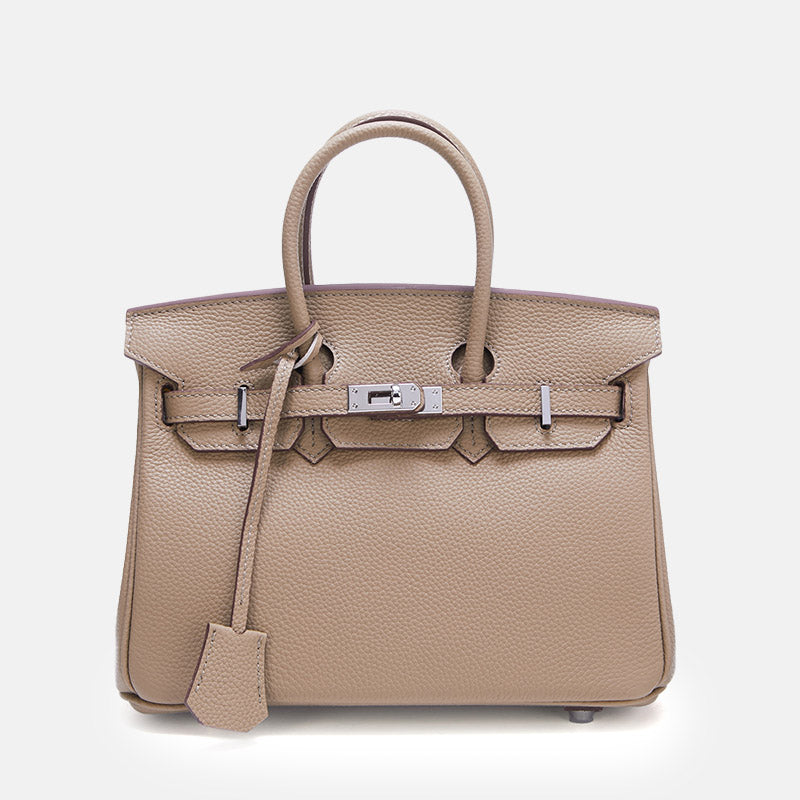 Women’s Full-Grain Leather Top Handle Bag In Silver Lock Closure image 22