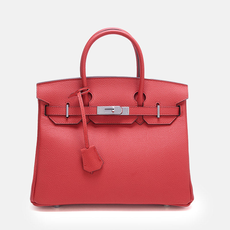 Women’s Full-Grain Leather Top Handle Bag In Silver Lock Closure image 23
