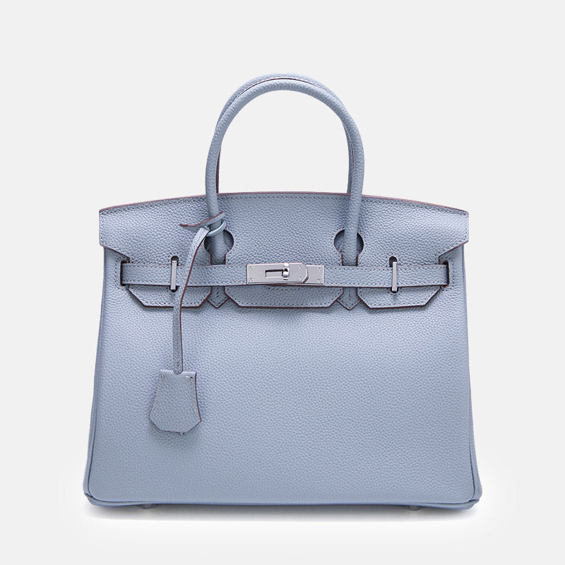Women’s Full-Grain Leather Top Handle Bag In Silver Lock Closure image 24