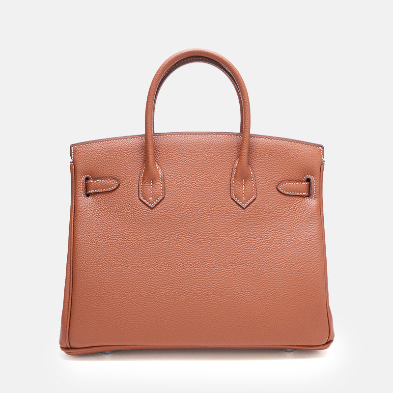 Women’s Full-Grain Leather Top Handle Bag In Silver Lock Closure image 4