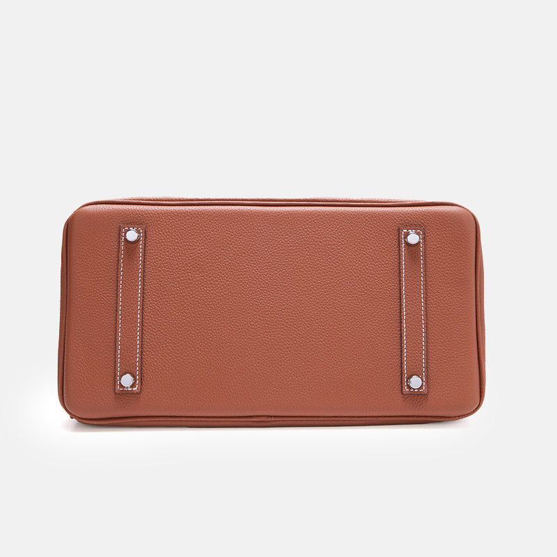 Women’s Full-Grain Leather Top Handle Bag In Silver Lock Closure image 5