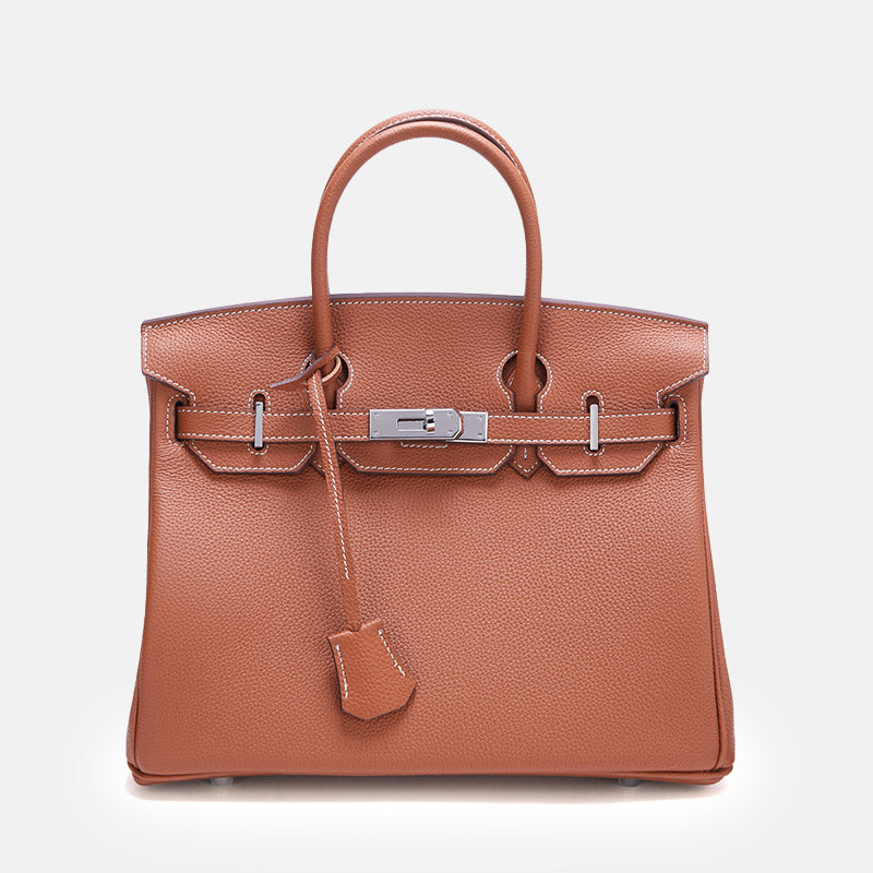 Women’s Full-Grain Leather Top Handle Bag In Silver Lock Closure image 2