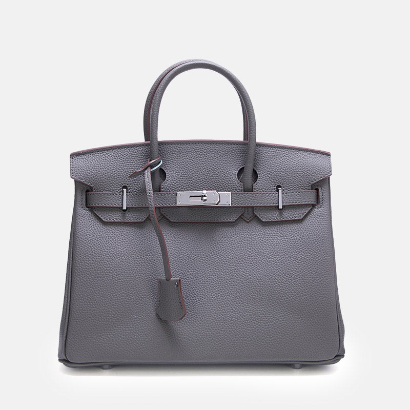 Women’s Full-Grain Leather Top Handle Bag In Silver Lock Closure image 6