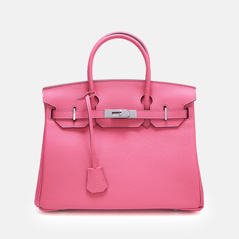 Women’s Full-Grain Leather Top Handle Bag In Silver Lock Closure image 7