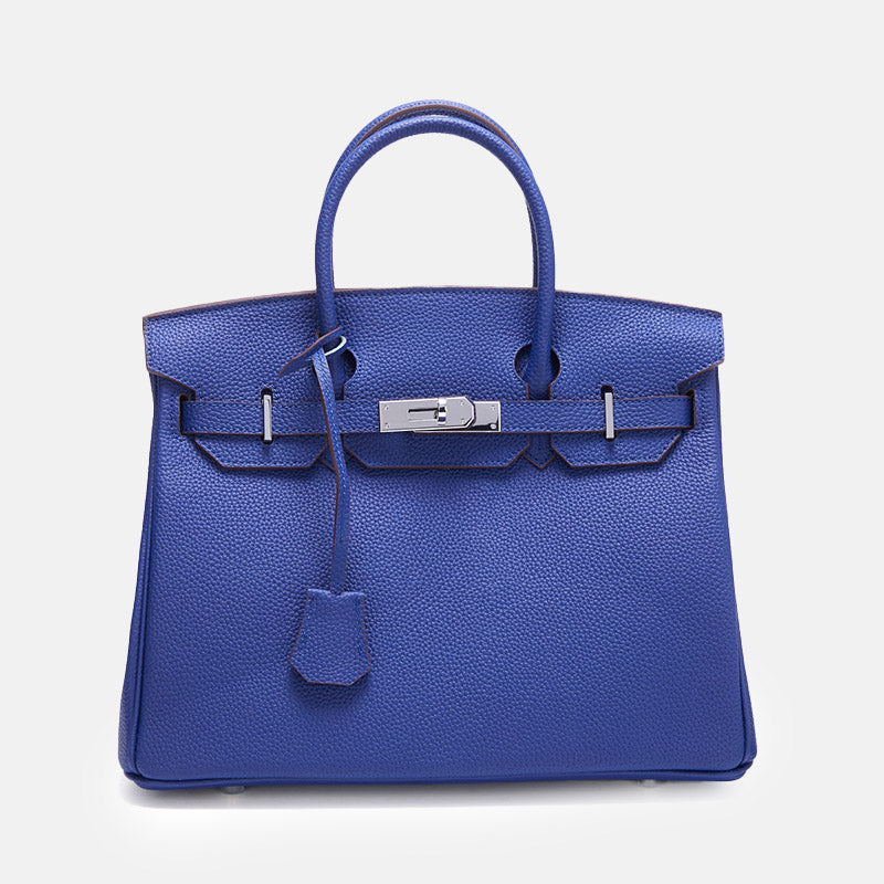 Women’s Full-Grain Leather Top Handle Bag In Silver Lock Closure image 8
