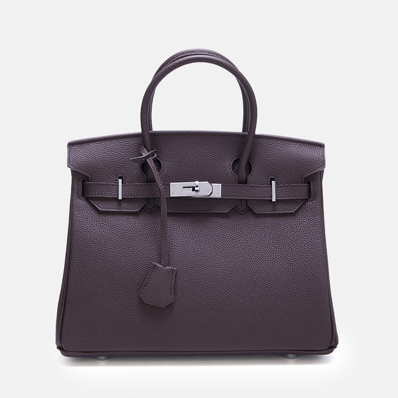 Women’s Full-Grain Leather Top Handle Bag In Silver Lock Closure image 9
