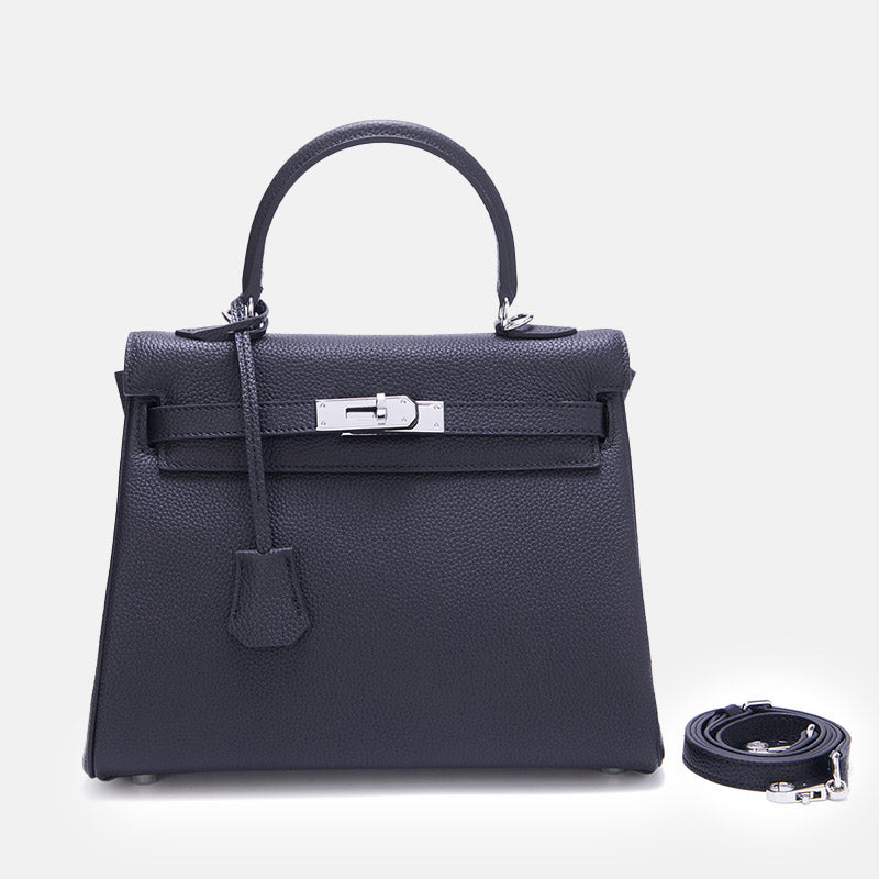 Women’s Full Grain Leather Top Handle Bag in Silver Hardware image 11