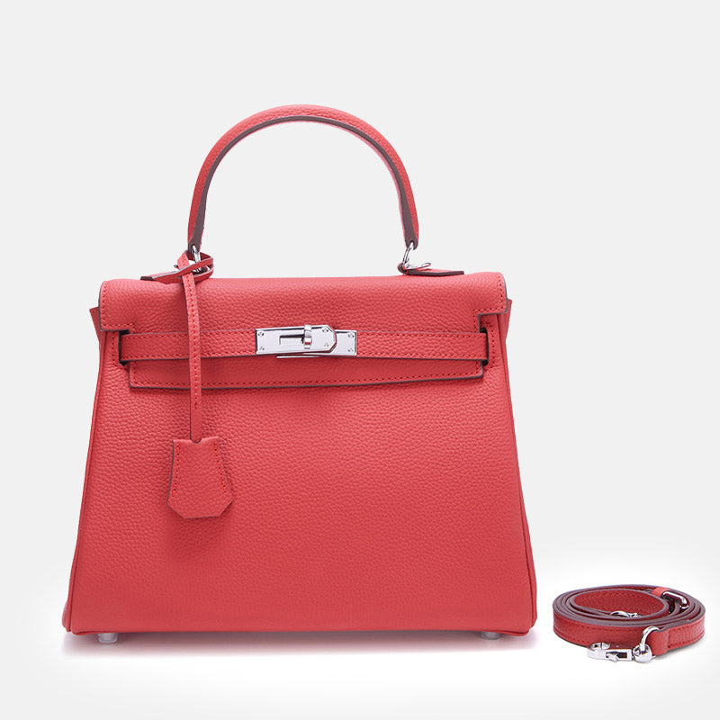 Women’s Full Grain Leather Top Handle Bag in Silver Hardware image 9