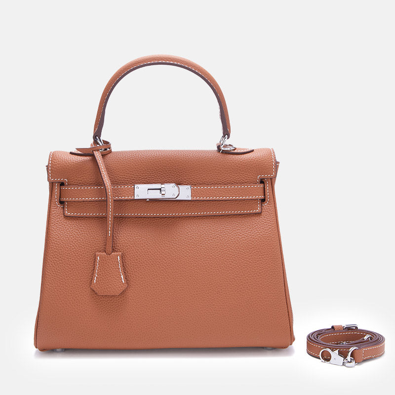 Women’s Full Grain Leather Top Handle Bag in Silver Hardware image 10
