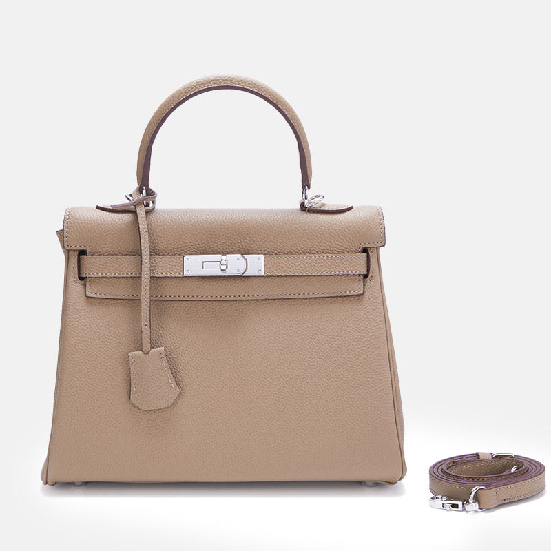 Women’s Full Grain Leather Top Handle Bag in Silver Hardware image 2