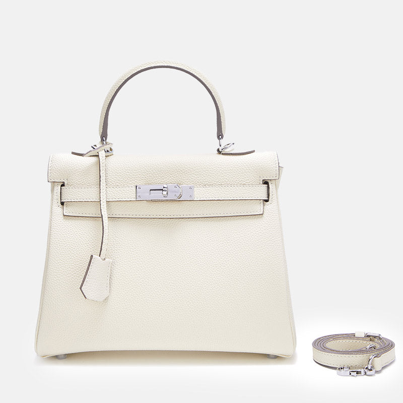 Women’s Full Grain Leather Top Handle Bag in Silver Hardware image 7